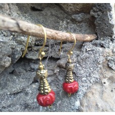 Alphabey's Red Gemstones Gold Plated Brass Earrings For Women